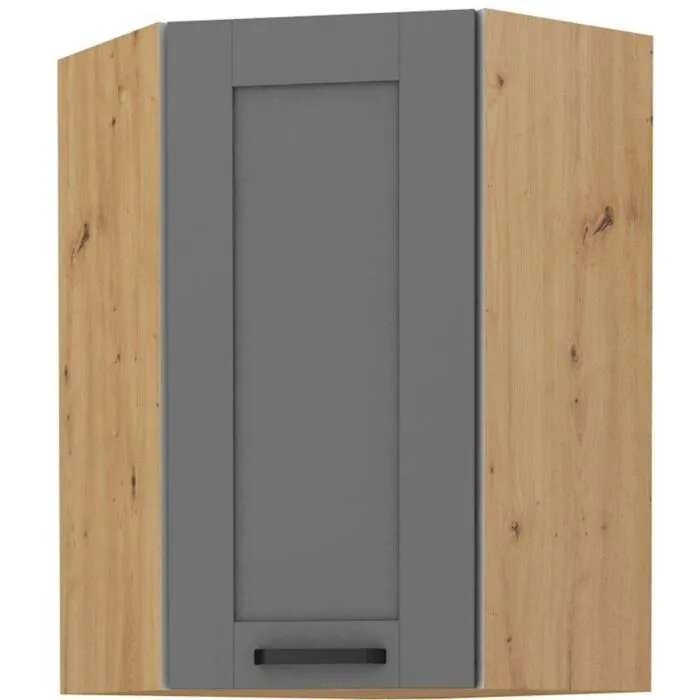 Kuhinjo LIMA je možno naročiti v kompletu (Kuhinjski bloki LIMA) ali pa po posameznih elementih po vaši izbiri. Zgornja kotna omara LIMA 60x60G 90V je