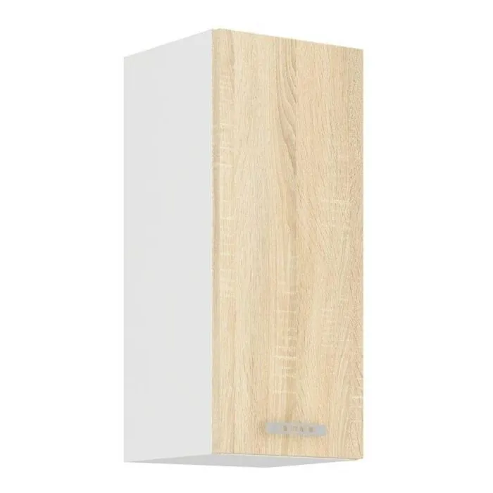 Zgornja omara ARA 30G je sestavljena iz fronte in korpusa iz MDF plošče, debeline 16 mm. Robovi so iz melamina. Ročaji so sivi. Na voljo je v barvi sonome