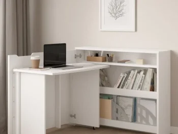Zložljiva pisalna miza VOKI sijaj je narejena iz trpežne laminirane plošče in MDF plošče, zaključene z trpežnim ABS robom. Miza VOKI vam omogoča