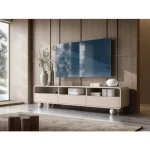 TV omarica ALBI 180 je elegantna in sodobna. Narejena je iz visokokakovostnih materialov. Zaradi svoje oblike in trpežnih nogic zagotavlja dodatno stabilnost.
