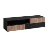 Dnevni regal KANSAS je prefinjenega videza. Regal ima stenski panel z elegantnim videzom, v kombinaciji črnega marmorja ter lamel v hrast barvi. Tv omarica