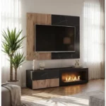 Dnevni regal KANSAS je prefinjenega videza. Regal ima stenski panel z elegantnim videzom, v kombinaciji črnega marmorja ter lamel v hrast barvi. Tv omarica