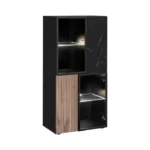 Dnevni regal KARAMELA je prefinjenega videza. Regal ima stenski panel z elegantnim videzom, v kombinaciji črnega marmorja ter lamel v hrast barvi. Tv omarica