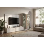 Dnevni regal LUMINA je prefinjenega videza. Regal ima stenski panel z elegantnim videzom belega marmorja. Tv omarica ima dva prostora za shranjevanje. Omarica