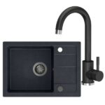 GRANITAL POMIVALNO KORITO QUADRON BEN 116 + KATE ČRN SET Z ARMATURO