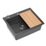 GRANITAL POMIVALNO KORITO QUADRON KURT 110 + ANDY ČRN SET Z ARMATURO – crn