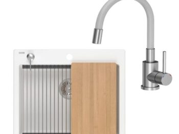 GRANITAL POMIVALNO KORITO QUADRON KURT 110 + MAGGIE BELA SET Z ARMATURO