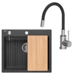 GRANITAL POMIVALNO KORITO QUADRON KURT 110 + MAGGIE ČRN SET Z ARMATURO