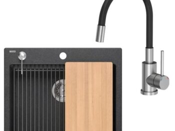 GRANITAL POMIVALNO KORITO QUADRON KURT 110 + MAGGIE ČRN SET Z ARMATURO