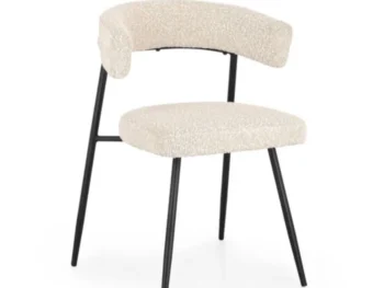 Jedilni stol AMAIA bela je eleganten in visokokakovosten. Narejen je iz mehke, udobne tkanine in pene. Nogice in ogrodje je narejeno iz kakovostne kovine.