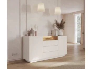 Komoda HAKO 176 je elegantna in sodobna. Izdelana je iz kakovostne laminirane iverne plošče debeline 16 mm, ki zagotavlja trpežnost in dolgo življenjsko