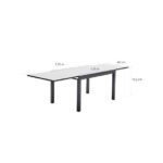 KOVINSKA MIZA NATERIAL LYRA II 4/10P ALU STEKLO 135/270X90 TEMNO SIVA – 410p 135270x90