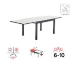 KOVINSKA MIZA NATERIAL LYRA II 4/10P ALU STEKLO 135/270X90 TEMNO SIVA – 410p 135270x90