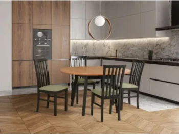 Kuhinjska garnitura MILJO 1 + 4 je elegantna in visokokakovostna. Kuhinjska garnitura je sestavljena iz štirih jedilnih stolov, narejenih iz bukovega lesa z