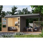 LESENA VRTNA HIŠKA KARIBU JUPITER 2 B + 2.4 M PRIZIDEK SIVA – hiska