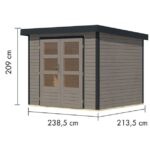 LESENA VRTNA HIŠKA KARIBU JUPITER 3 D VODNO SIVA 242X217X211 – hiska