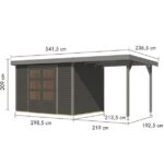 LESENA VRTNA HIŠKA KARIBU JUPITER 4 B + 2.4 M PRIZIDEK SIVA – hiska