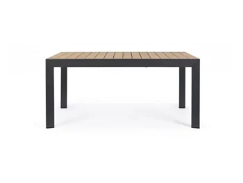 Miza BELMAR 160-240X100 natur/antracit, mizna plošča z aluminijastimi letvami v videzu lesa ustvarja topel in naraven videz. Mizno podnožje je iz prašno