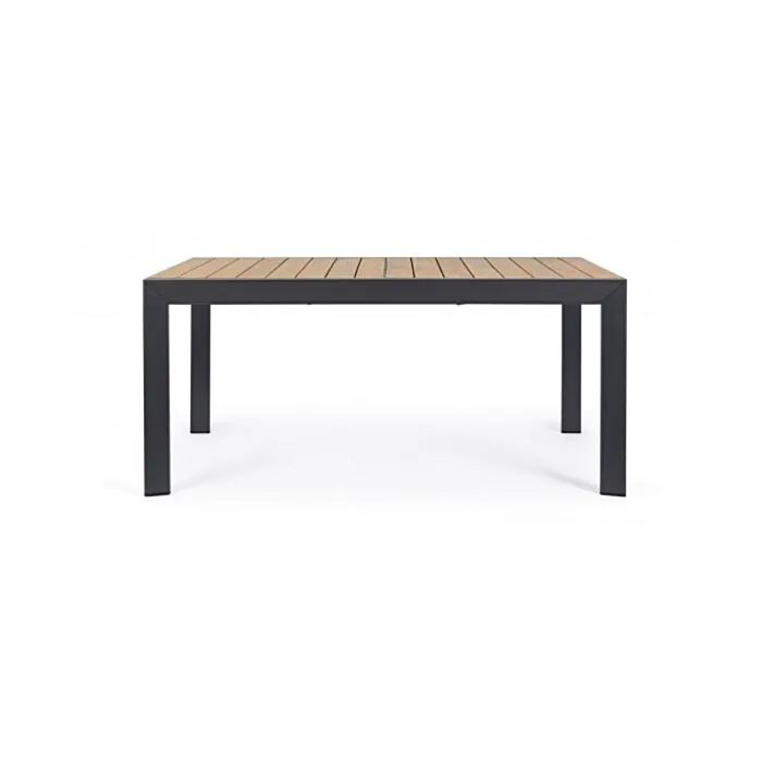 Miza BELMAR 160-240X100 natur/antracit, mizna plošča z aluminijastimi letvami v videzu lesa ustvarja topel in naraven videz. Mizno podnožje je iz prašno