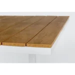 Miza ELIAS 140-200X90 bela, ima robustno ogrodje iz aluminija, prašno barvanega s poliestrskim premazom, ki zagotavlja odpornost na vremenske vplive. Plošča
