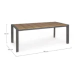 Miza ELIAS 198X100 antracit, miza ima stabilno ogrodje iz aluminija, prašno barvanega s poliestrskim premazom, ki zagotavlja odpornost na zunanje vplive.