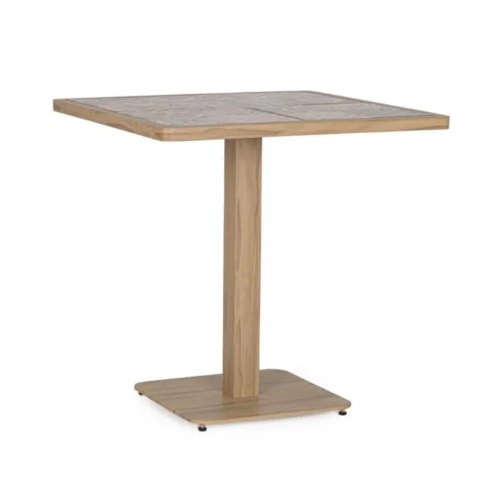 Miza KALIMERA 73X73 DESERT Miza KALIMERA 73X73 DESERT, izdelana iz prašno barvanega aluminija. Mizna plošča je obložena z porcelanastimi ploščicami. Podnjožje mize je iz jekla,
