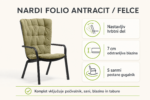 Infografika počivalnika Nardi FOLIO Antracit Felce z nastavljivim naslonom, odstranljivo blazino in sanmi.