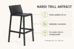 Infografika barskega stola Nardi TRILL Antracit z višino sedišča 76 cm in dimenzijami.