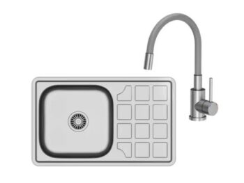 NERJAVNO POMIVALNO KORITO QUADRON LOUIS 111 + MAGGIE SREBRN SET Z ARMATURO