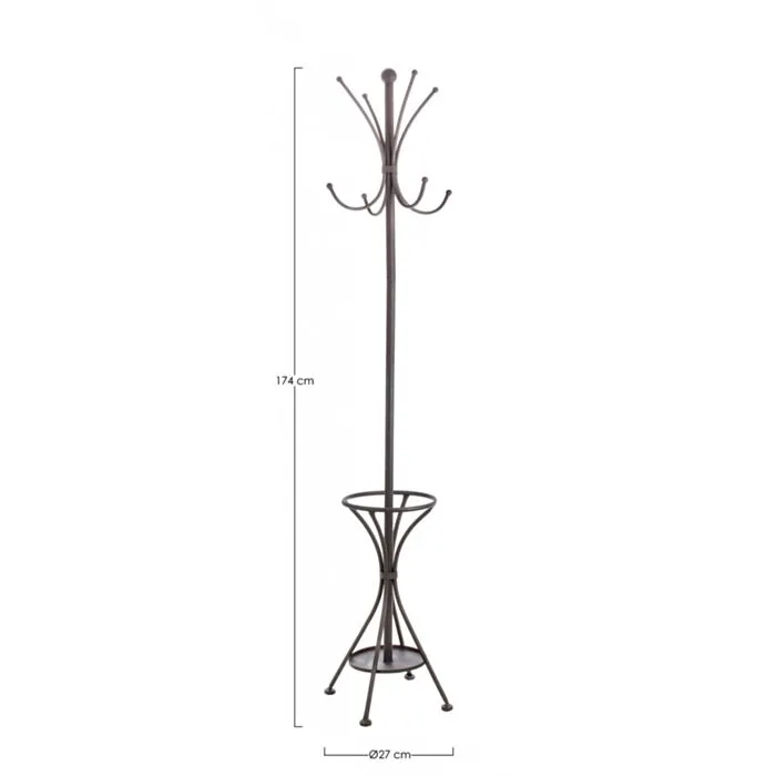 Obešalnik CHARLOTTE rjava je narejen iz kovine v rjavi barvi. Material: - Kovina Barva: - Rjava Dimenzije: širina: 27 cm globina: 27 cm višina: 174 cm
