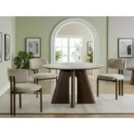 Elegantna okrogla jedilna miza ALZO oreh, združuje sodoben dizajn, prestižne materiale in brezčasno eleganco. Mizna plošča je izdelana iz kakovostnega