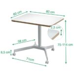 PISALNA MIZA LEITZ COSY-WOW ERGO 80X60CM DVIŽNA BELA NA KOLEŠČKIH – dvizna kolesckih