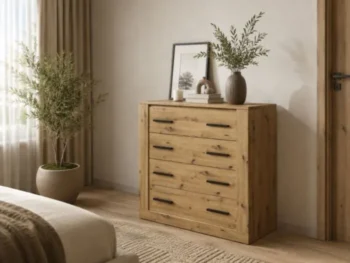 Predalnik DIOR ima 4 predale v univerzalnem slogu. Odkrijte udobje shranjevanja z našo 100 cm široko komodo. Ta kompaktna in funkcionalna komoda ni le