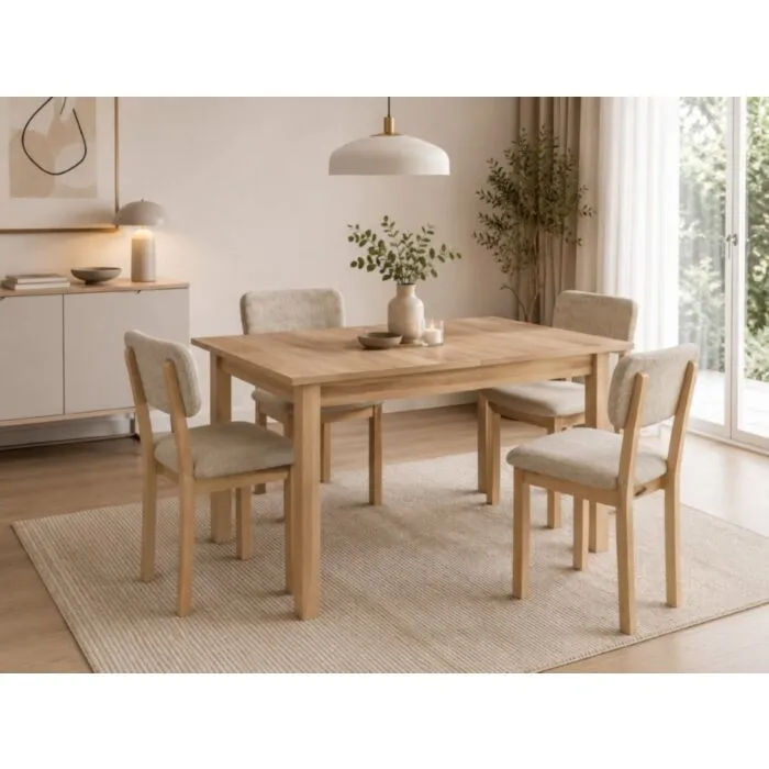Raztegljiva jedilna miza RIMINI sonoma je elegantna in funkcionalna. Narejena je iz kakovostne laminirane plošče. Zaradi svoje oblike in visokokakovostnih