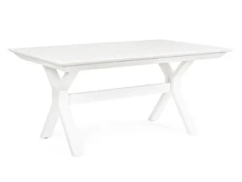 Raztegljiva miza KENYON 180-240X100 bela, izdelana iz prašno barvanega aluminija s poliestrsko zaščito, kar zagotavlja odlično odpornost na zunanje vplive.