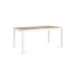 Vrtna miza HILIJA 160-240X90 bela, je aluminijasta, s prašno barvanim ogrodjem in ploščo iz aluminijastih letvic v imitaciji lesa. Opremljena je z