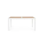 Vrtna miza HILIJA 160-240X90 bela, je aluminijasta, s prašno barvanim ogrodjem in ploščo iz aluminijastih letvic v imitaciji lesa. Opremljena je z