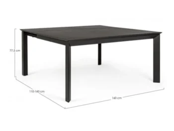 Vrtna miza KONNOR 160X110/160, v antracit barvi. Se raztegne po širini iz 110 cm na 160 cm. Okvir mize je iz aluminija, ki je prašno barvan. Barva: antracit