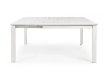 Vrtna miza KONNOR 160X110/160, v beli barvi. Se raztegne po širini iz 110 cm na 160 cm. Okvir mize je iz aluminija, ki je prašno barvan. Barva: bela