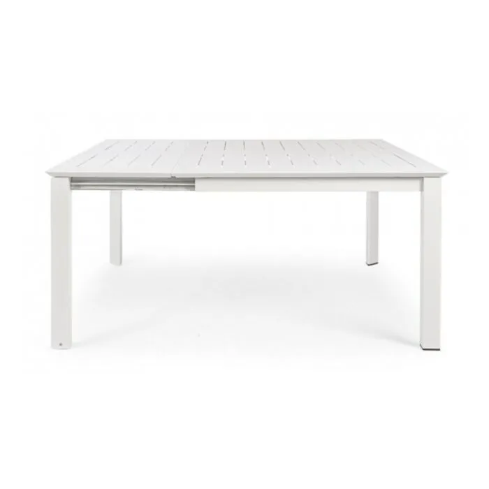 Vrtna miza KONNOR 160X110/160, v beli barvi. Se raztegne po širini iz 110 cm na 160 cm. Okvir mize je iz aluminija, ki je prašno barvan. Barva: bela