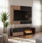 Dnevni regal KANSAS 2 je prefinjenega videza. Regal ima stenski panel z elegantnim videzom, v kombinaciji črnega marmorja ter lamel v hrast barvi. Tv omarica