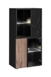 Dnevni regal KARAMELA je prefinjenega videza. Regal ima stenski panel z elegantnim videzom, v kombinaciji črnega marmorja ter lamel v hrast barvi. Tv omarica