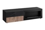 Dnevni regal KARAMELA 2 je prefinjenega videza. Regal ima stenski panel z elegantnim videzom, v kombinaciji črnega marmorja ter lamel v hrast barvi. Tv