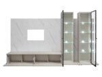 Dnevni regal LUMINA 3 je prefinjenega videza. Regal ima stenski panel z elegantnim videzom belega marmorja. Tv omarica ima dva prostora za shranjevanje.