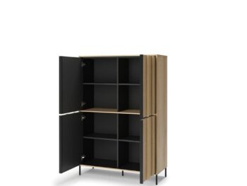 Dnevni regal MODY 3 z osvetlitvijo je praktičen kos, ki bo pritegnil pozornost. Sestavljen je iz dveh nizkih komod in ene visoke komode. Je v odtenku svetlega
