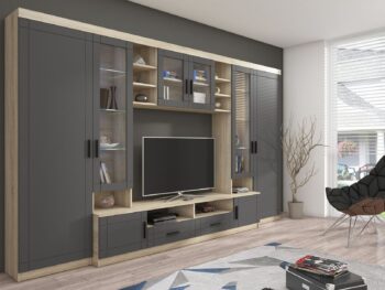 Dnevni regal PAR 3 je moderno oblikovan in elegantnega videza. Izdelan je v EU. Možno je dokupiti LED osvetlitev (30 €). Barva: - Sonoma/siva Dimenzija: -