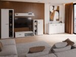 Dnevni regal RUBA 2 je moderno oblikovan in elegantnega videza. Dnevni regal je izdelan v EU. Dimenzije regala so: 270 cm x 190 cm x 42,5 cm Barva: - bela /