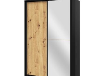 Garderobna omara NEJKA- kombinacija elegance in funkcionalnosti na enem mestu. Naša artisan hrast omara v kombinaciji črne z nežnimi detajli in ogledalom je