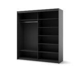 Garderobna omara TERA BLACK 200 z led osvetlitvijo je zasnovana za optimalno organizacijo shranjenih predmetov. Zaradi svojih dimenzij omara ponuja prostorno