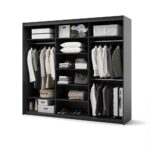 Garderobna omara TERA BLACK 250 z led osvetlitvijo je zasnovana za optimalno organizacijo shranjenih predmetov. Zaradi svojih dimenzij omara ponuja prostorno